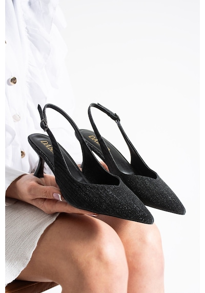 Dabab Shoes Aurelıa Kadın Siyah Sivri Burun Slingback 6 Cm İnce Topuk Parlak Simli Abiye Ayakkabı