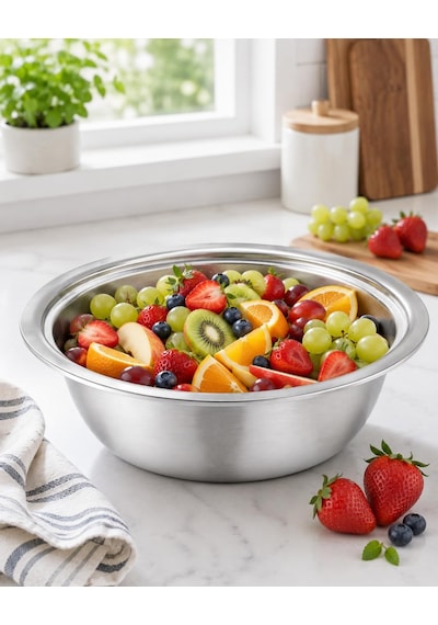 28 Cm Paslanmaz Çelik Çukur Kase Geniş Çok Amaçlı Mutfak Kasesi, Salata Kasesi, Hamur Yoğurma Ve Servis Kabı