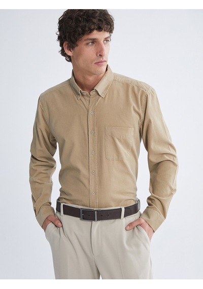 Lcwaıkıkı Classic Bej Regular Fit Uzun Kollu Kadife Erkek Gömlek