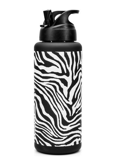 Büyük Su Matarası Tritan Pipetli Su Şişesi Zebra Spor Matarası Suluğu Bpasız 1000 Ml Siyah 0112 Beyaz