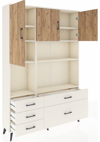 Arges Dolap 8 Raflı 5 Çekmeceli 3 Kapaklı 132x30x195 Aytaşı-çam/aytaşı Atlas Çam/aytası