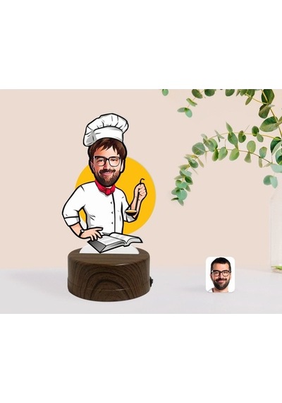 Kişiye Özel Erkek Chef Karikatürlü Dekoratif 3D Biblo Led Işıklı (481501036)
