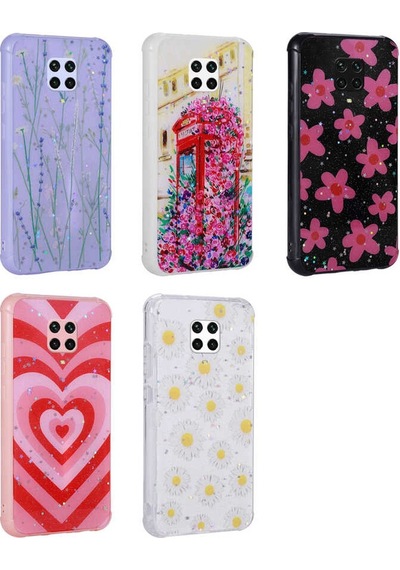 Kilifone - Redmi Note 9s Uyumlu Kılıf Simli Desenli Kamera Korumalı Parlak Popy Kapak - Kulübe - T23655