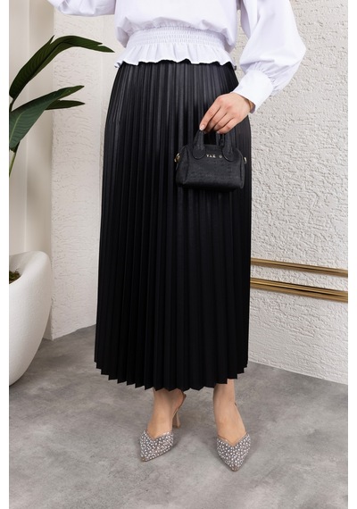 Hira Life Fashion Kadın Tesettür Giyim Ve Deri Görünümlü Beli Lastik Detayı İle Piliseli Uzun Etek Siyah Siyah Hira Life Fashion Kadın Tesettür Giyim Ve Deri Görünümlü Beli Lastik Detayı İle Piliseli Uzun Etek Siyah Siyah
