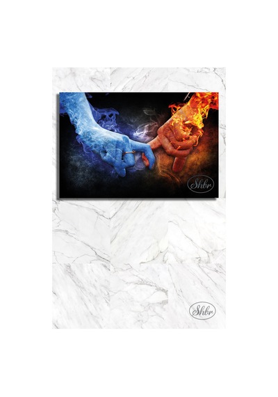 Tekli, Yatay, Kanvas, Dekoratif, Duvar, Tablosu , Ateş Ve Suyun Romantik Aşkı Temalı İllüstrasyon,