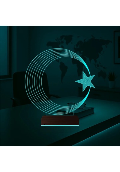 Luvivia Ay Yıldız Türk Bayrağı 3d Lamba - Masa Gece Lambası V3 Şeffaf