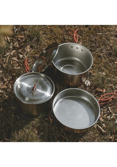 Easy Camp Moss Tour Cook Set Xl Paslanmaz Tencere Tava Çelik Kamp Yemek Seti Gümüş