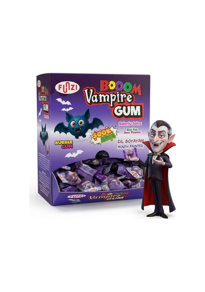 Booom Vampire Gum - Ekşi Toz Dolgulu Dil Boyayan Balonlu Sakız 200 Lü Stand Kutu
