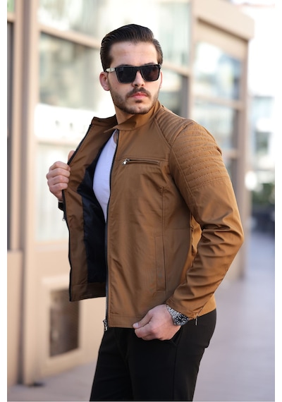 Mero Life Erkek Taba Su Ve Rüzgar Geçirmez Slim Fit Astarlı Mevsimlik Mont Taba