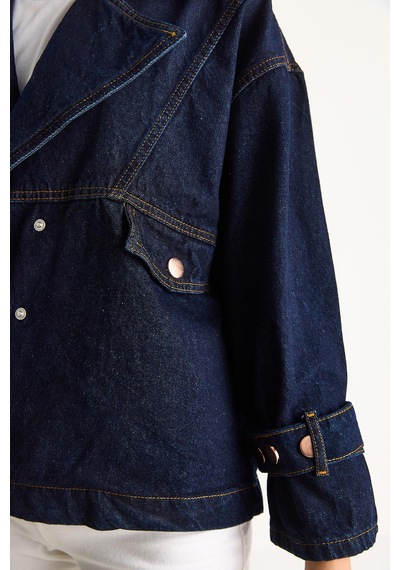Shade Kadın Geniş Yaka Uzun Kollu Ayarlanabilir Manşetli Denim Ceket 6089 60283543 - Lacivert