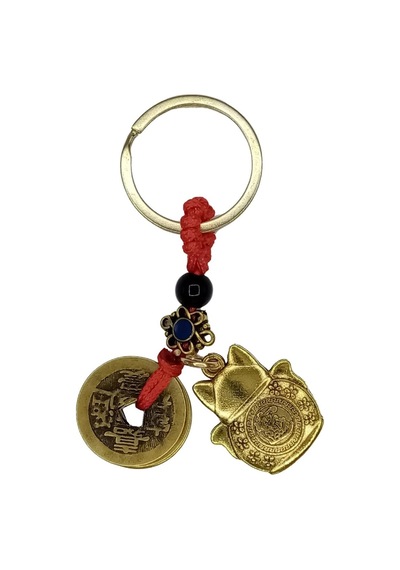Çin Feng Shui Şans Ve Bereket Parası Maneki Neko Metal Anahtarlık