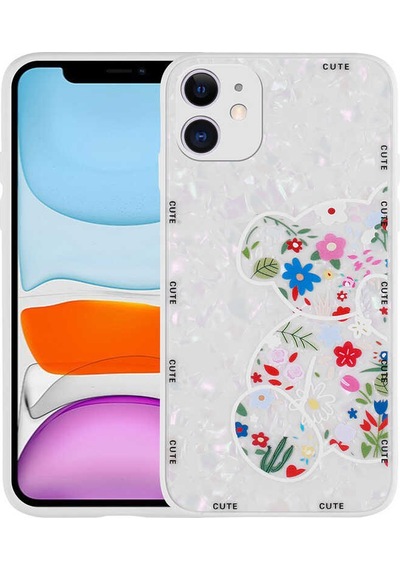 Ardemix Apple Uyumlu iPhone 11 Desenli Sert Silikon Mumila Kılıf white Bear White
