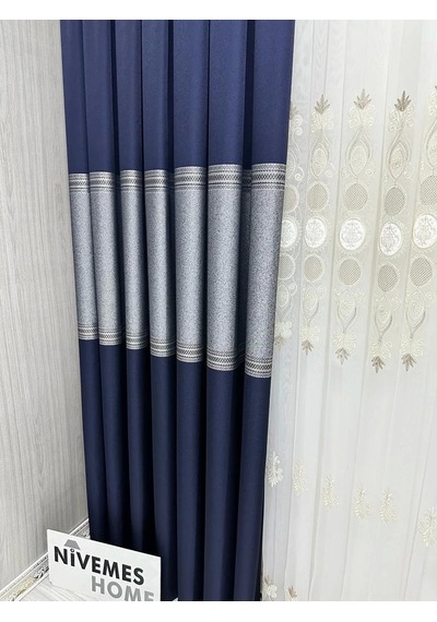 Nivemeshome Manavgat Lacivert Ft632113 V-507 1/3 Sık Pileli Fon Perde Apm Lacivert