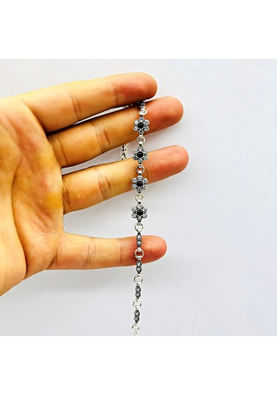 Zirkon Papatya Model 925 Ayar Gümüş Bileklik Gümüş  - Siyah
