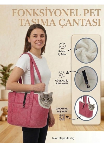 Milano Kedi Köpek El Omuz Taşıma Çantası, Pembe, 7 Kg Kapasiteli