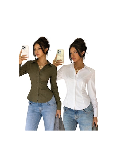 Cool Tarz Kadın Exclusive Slim Fit Gömlek Lüks Minimal Şık Ve Sofistike Görünüm Haki - Beyaz Haki - Beyaz Cool Tarz Kadın Exclusive Slim Fit Gömlek Lüks Minimal Şık Ve Sofistike Görünüm Haki - Beyaz Haki - Beyaz