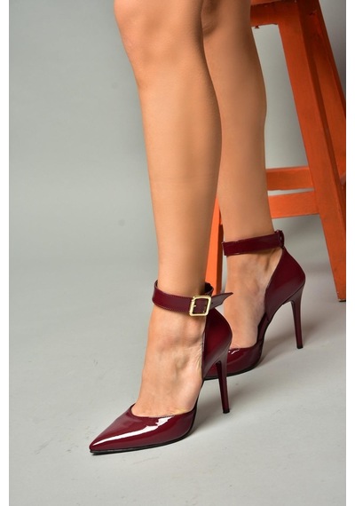 Fox Shoes K654073308 Bordo Rugan İnce Topuklu Kadın Ayakkabı Bordo