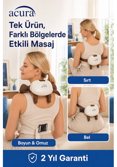 Acura Ac-730 Parmakla Yoğuran El Hissi Sunan Isıtmalı Masaj Aleti Taşınabilir,şarjlı Boyun,sırt,omuz,bacak Açık Bej