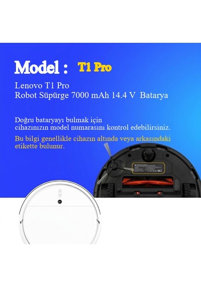 Lenovo T1 Pro Robot Süpürge 7000 Mah 14.4 V Batarya  Uyumlu Uzun Ömürlü, Yüksek Performans Pil