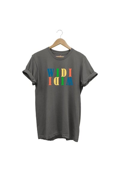 Widi Renkli Logo Baskılı %100 Pamuk Rahat Kalıp Premium Gri T-shirt Gri