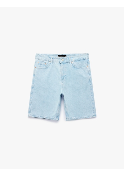 Koton Normal Bel Pamuklu Bermuda Straight Fit Jean Şort Açık İndigo 6sam40397nd Koton Normal Bel Pamuklu Bermuda Straight Fit Jean Şort Açık İndigo 6sam40397nd