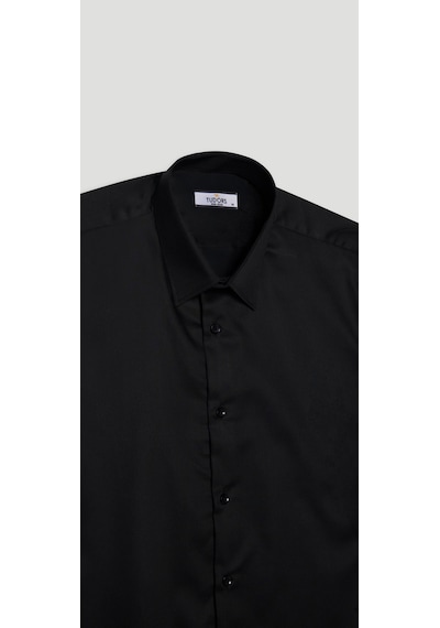 Tudors Slim Fit Siyah Non-ıron Pamuklu Doğa Dostu Ekoteks Belgeli Ütü Gerektirmez Gömlek-32668 Siyah
