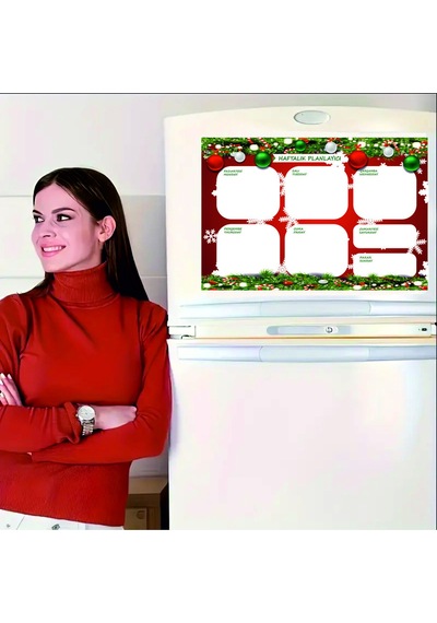 Yeni Yıl Temalı Magnet Planlayıcı 1 Adet 34,5x49,5 Cm Ve 2 Kalem Hediyeli Aylık Çok Renkli