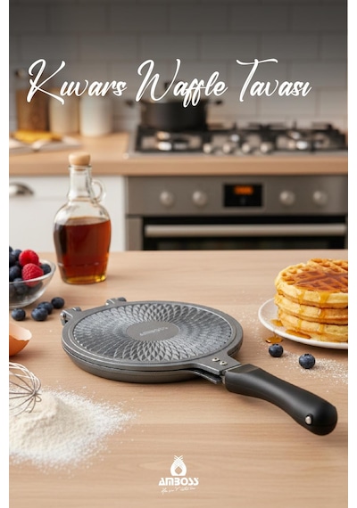 Kuvars Ocak Üstü Döküm Waffle Tavası 20 Cm Siyah