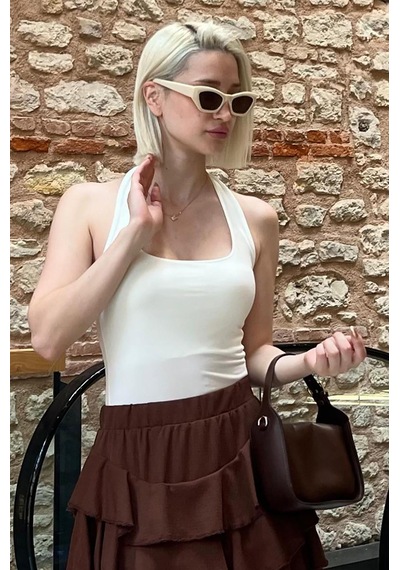 Madmext Beyaz Halter Yaka Boyun Askılı Crop Body Mg2146-beyaz Beyaz