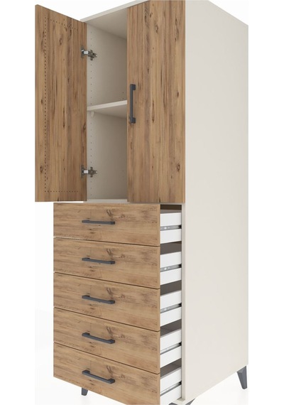 Kronos Dolap 2 Raflı 5 Çekmeceli 2 Kapaklı 60x59x182 Aytaşı-çam Aytaşı
