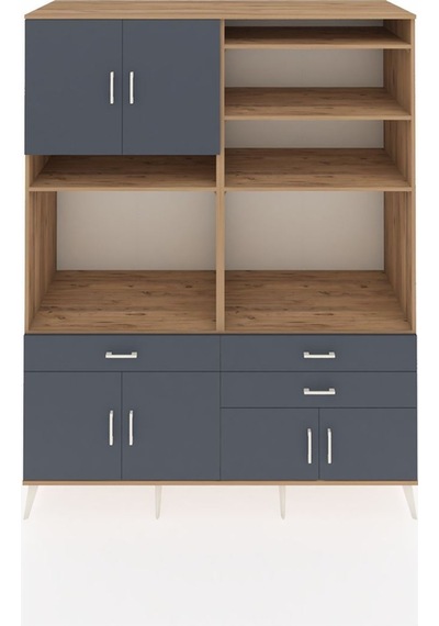 Kronos Gardrop 10 Raflı 3 Çekmeceli 8 Kapaklı 176x59x221 Çam-antrasit Antrasit