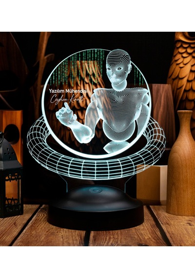 Web Tasarımcı Hediyesi, Grafiker Hediyesi, Developer Hediyesi, Yazılımcılar İçin Hediye, Matrix Temalı 3d Led Lamba