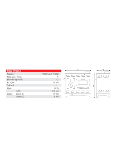 Thermall T-20 Ks Kuzine Kovalı Kalorifer Soba-20.000 Kcal-23.2 Kw