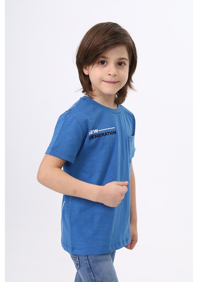 Toontoy Kids Toontoy Erkek Çocuk Cep Baskılı Tişört İndigo