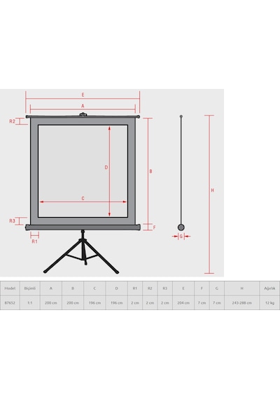 Reflecta 200 Cm X 200 Cm Tripod Projeksiyon Perdesi