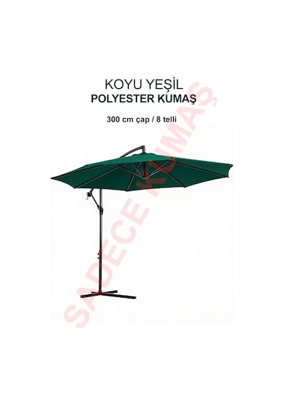 Koyu Yeşil Polyester Kumaş 300 Cm / 8 Telli Makaralı Şemsiye İle Uyumlu