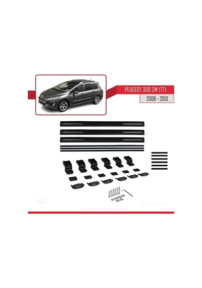 Peugeot 308 T7 Sw 2008-2013 Arası İle Uyumlu Basıc Model Ara Atkı Tavan Barı Siyah 3 Adet
