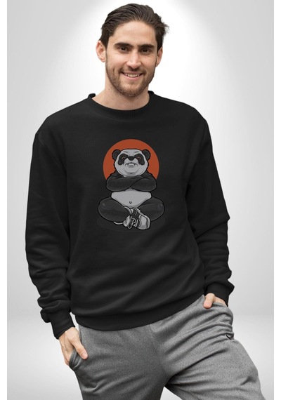 Yoga Panda Unisex Siyah Baskılı Sweatshirt Siyah