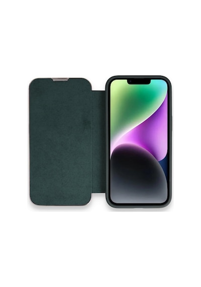 Apple iPhone Uyumlu  14 Pro Max Uyumlu Kılıf Dolpin Kapaklı - Koyu Yeşil