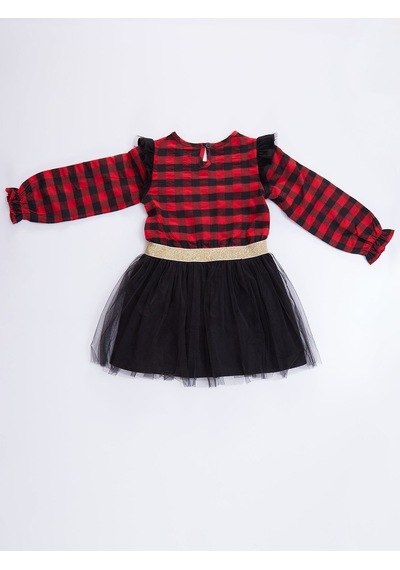 Denokids Mshb&g Unicorn Ekose Tüllü Yılbaşı Kız Kırmızı Elbise Kırmızı