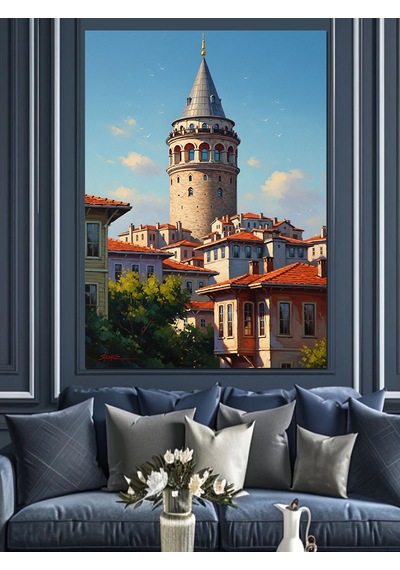 Tarihi Evler Ve Galata Kulesi Dekoratif Kanvas - Mdf Ahşap Tablo