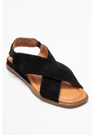 Luvishoes Luvi Shoes 706 Hakiki Deri Siyah Süet Kadın Sandalet Siyah Süet