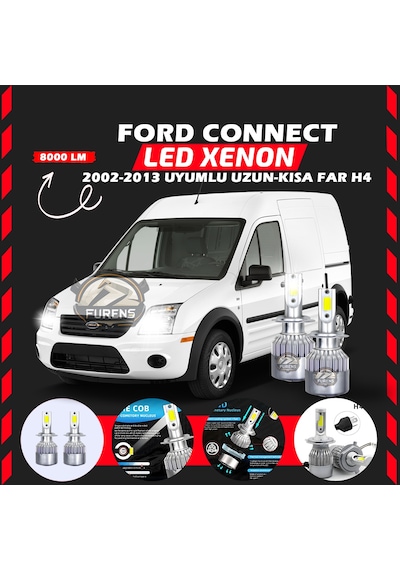 Ford Connect 2002-2013 Uzun - Kısa Far Uyumlu Şimşek Etkilii Led Xenon Performance Series H4