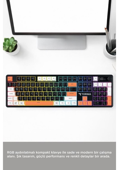 Torima TK14 Oyuncu Klavyesi RGB Işıklı Dijital Ekranlı 3 Modlu Mekanik Hisli Kablosuz Klavye