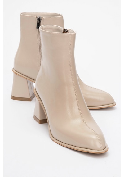 Luvishoes Luvi Shoes Alba Bej Cilt Kadın Kalın Topuklu Bot Bej Deri
