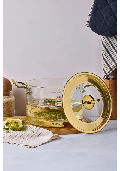 Logan Gold Kapaklı 4,5 L Cam Tencere 20x17 Cm Şeffaf