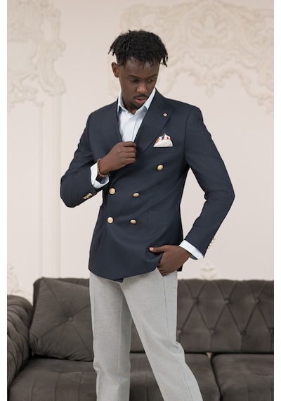 Paul Martin Regular Fit İtalyan Yaka Astarlı Torba Cepli Kruvaze Blazer Ceket Lacivert