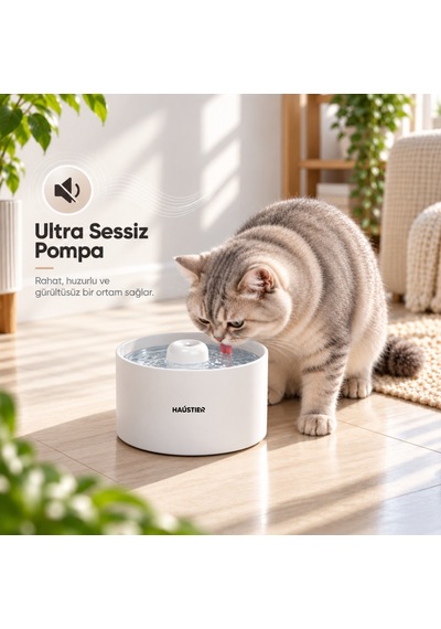 Haustier Wf013 Seramik Otomatik Kedi Su Sebili,kedi Su Pınarı, 2lt Hazne,çok Katmanlı Filtrasyon,ultra Sessiz