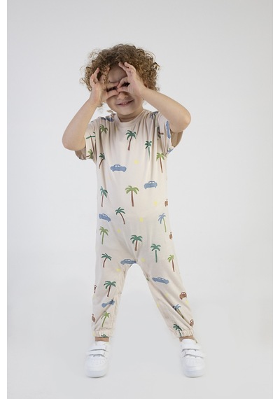 Harika Kids Kız Çocuk Araba-palmiye Desen Pamuklu Tulum Çok Renkli
