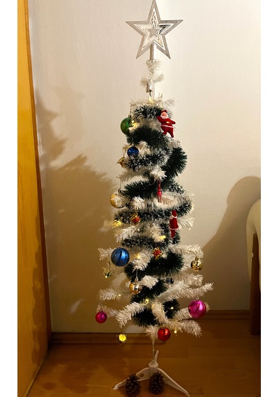 120 Cm Beyaz Yılbaşı Çam Ağacı Seti Süs+led Işık+tepelik